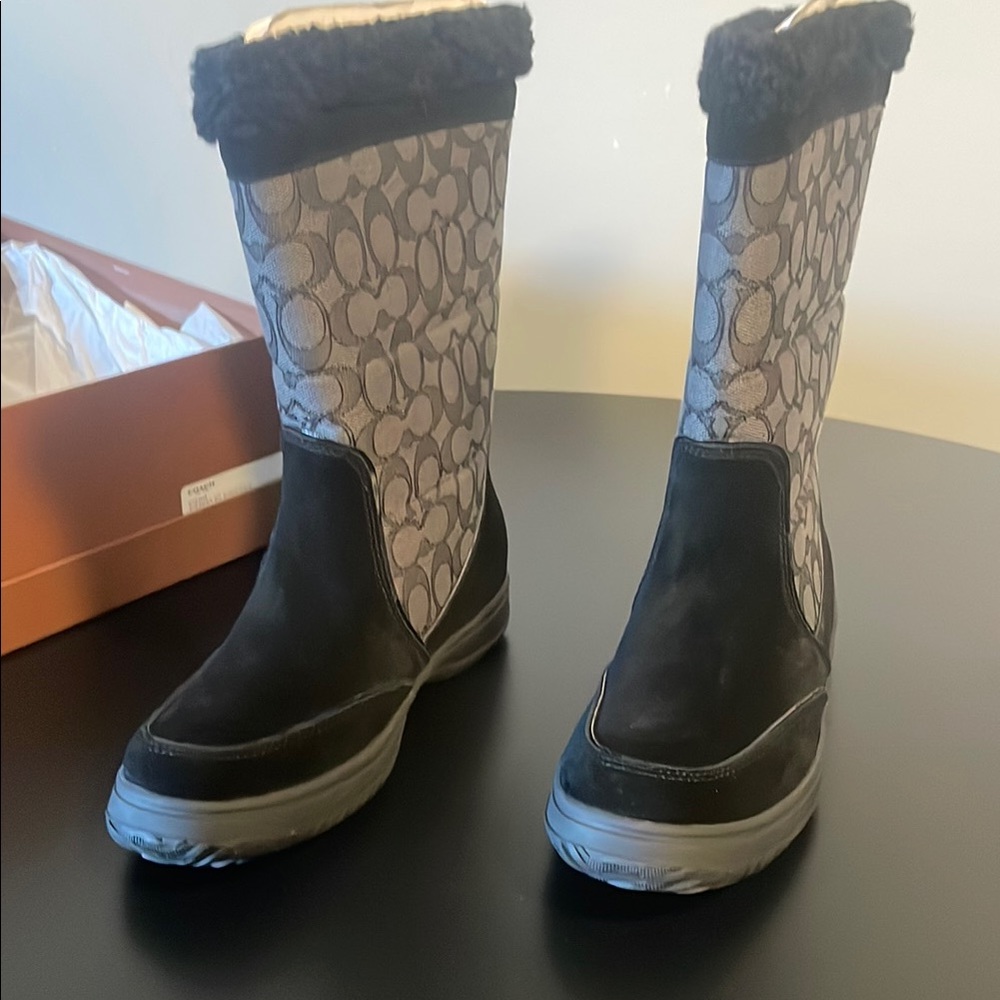 Coach Black and Gray Winter Rain Boots with Durable Sole
